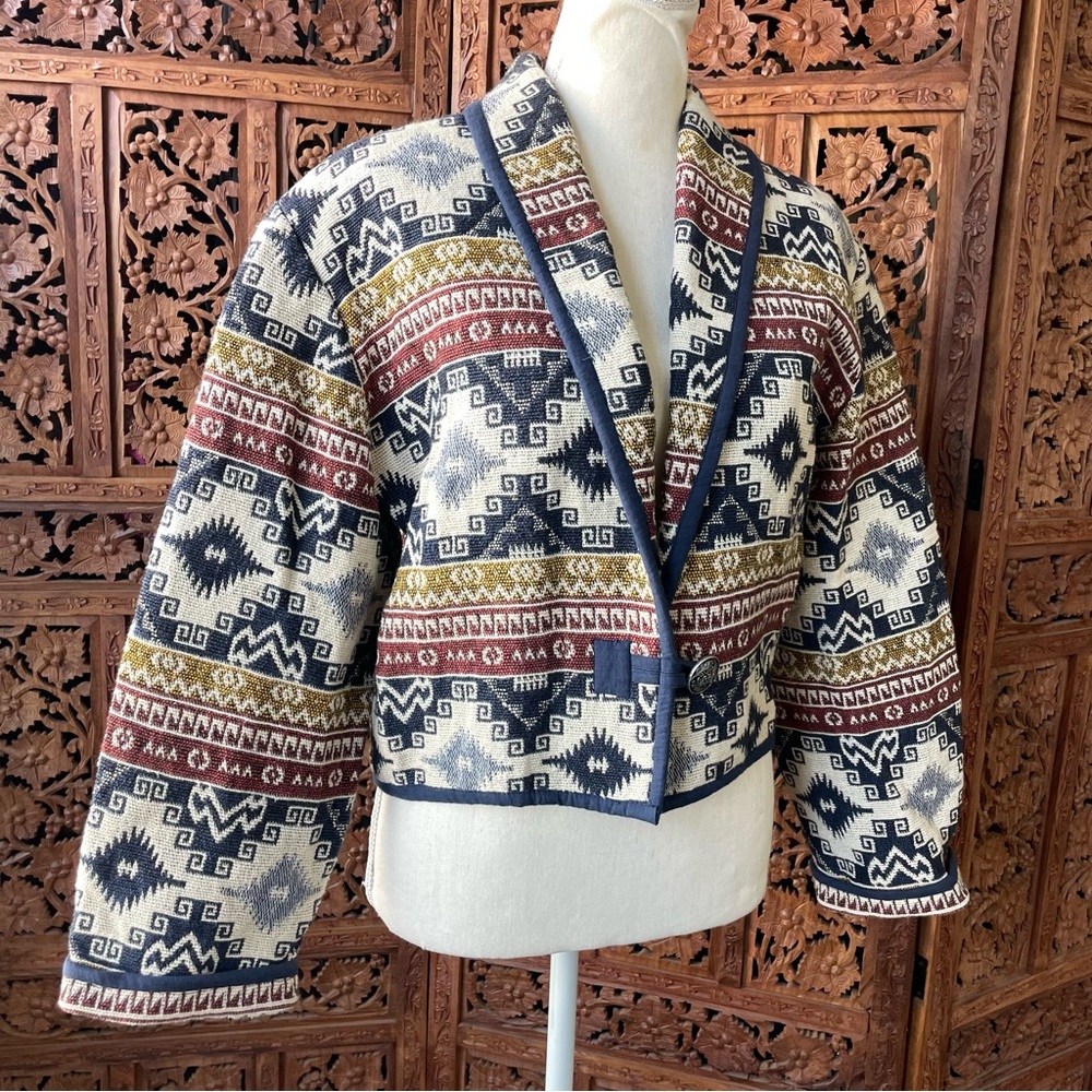 FLASHBACKS Vintage Southwestern Tapestry Jaquard Festival Patterned Jacket - Picture 5 of 12